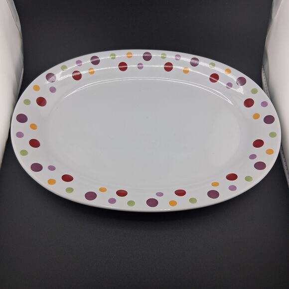 Pampered Chef Simple Additions Polka Dots Oval Platter White Multicolor Circles - Picture 1 of 4